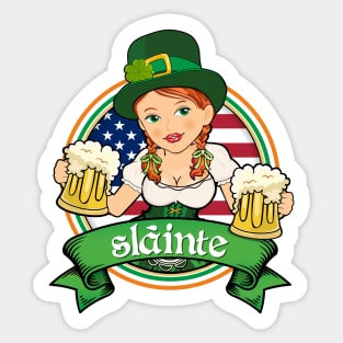 Irish Redhead Beer Maid American Flag Sticker